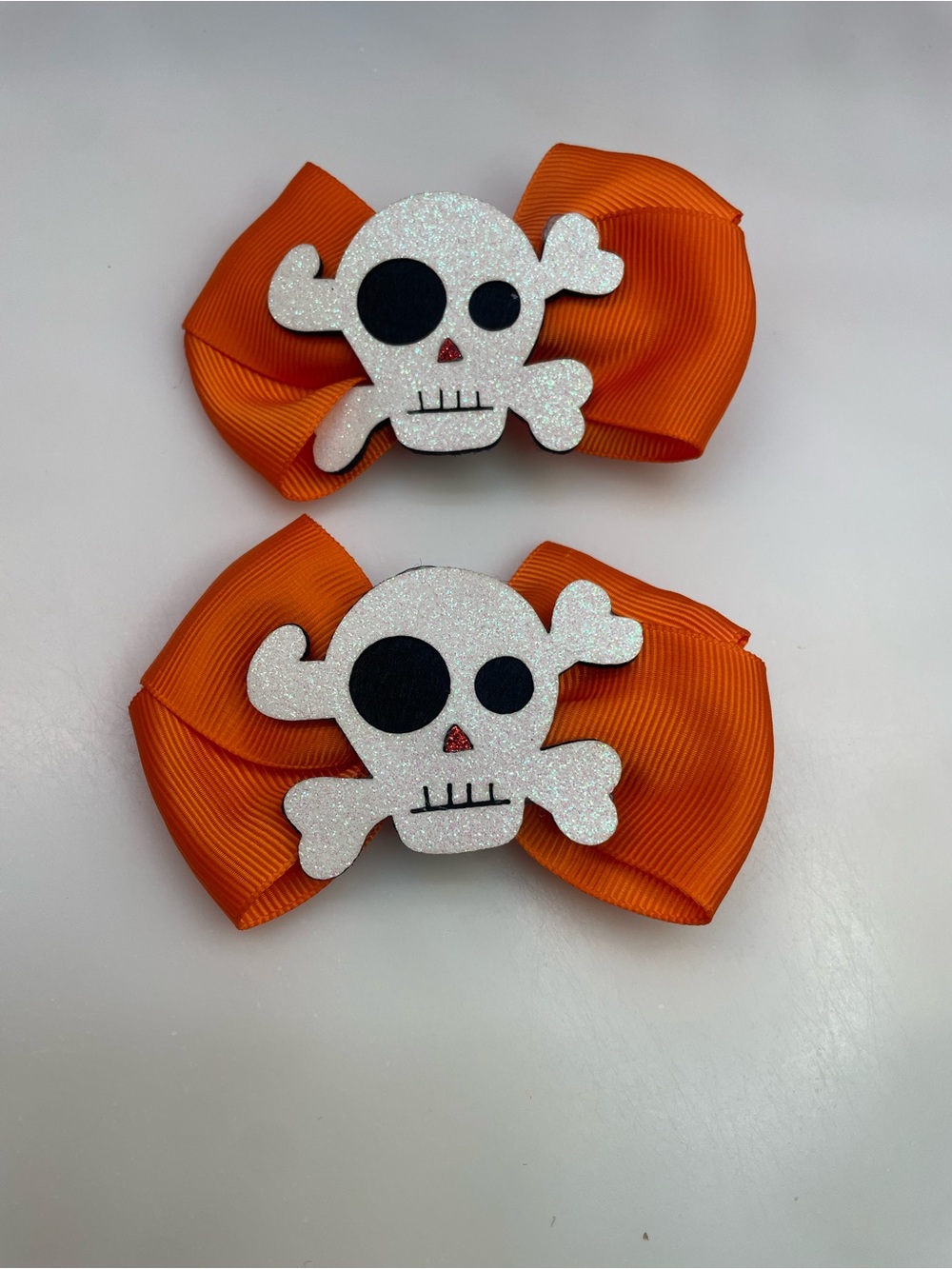 Orange Skull Bow Hair Clips for Kids